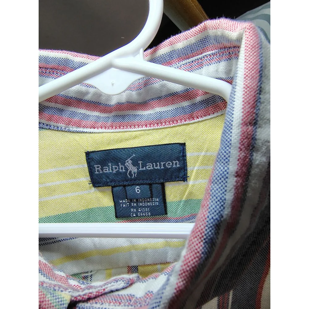 Polo Ralph Lauren Boys Button Down Shirt Size 6 Striped Multicolor Cotton Preppy